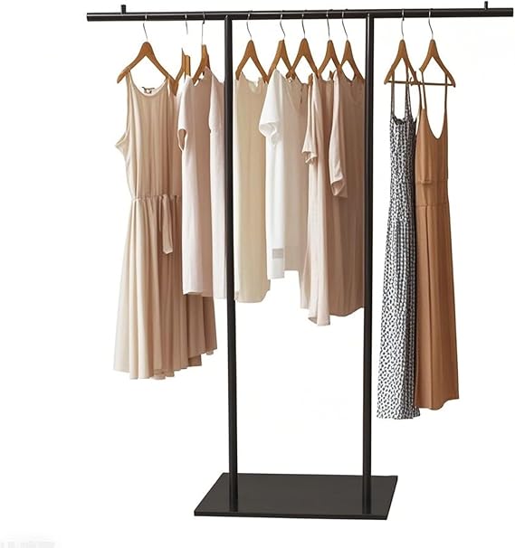 Black Metal Clothing Display Rack Freestanding with Flat Base