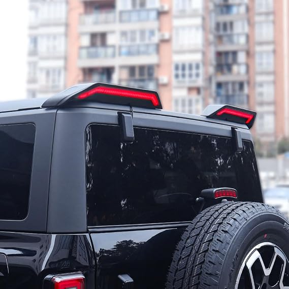 JHO 2PCS Rear Roof Spoiler with LED Tail Light for Ford Bronco 2021-2025 Black