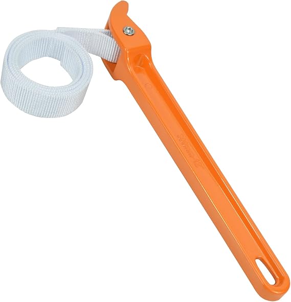 12" Adjustable Nylon Strap Wrench for Oil Filter, Pipes & Jar Lids | Scratch-free nylon strap wrench for PVC joints, shower heads & jar lids; easily removes stuck oil filters and plumbing parts