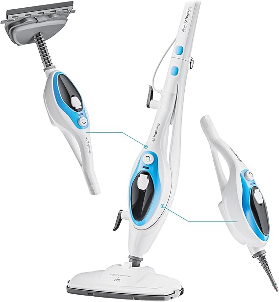 PurSteam 10-in-1 Steam Mop, Floor Steamer with Detachable Handheld Steam Cleaner for Tile, Hardwood Floors | Steam Mop with 10 Accessories | Detachable Steam Cleaner for Hard Floors, Stone, Hardwood, Tile | Washable Dirt Grip Pads