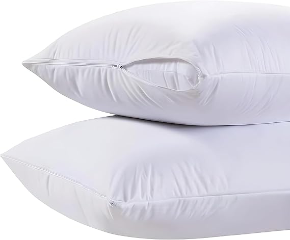 White Classic Luxury Hotel Collection Zippered Style Pillow Cover, 200 Thread Count, Soft Quiet Zippered Pillow Protectors, Standard Size, Set of 2 Pillow Shams