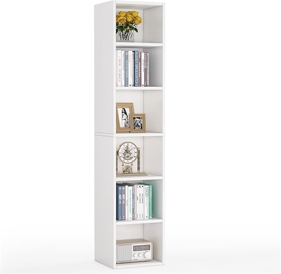 Tribesigns 70.9 Inch Tall Narrow Bookcase, Modern White Corner Bookcase with Storage, 6 Tier Cube Display Shelves for Home Office