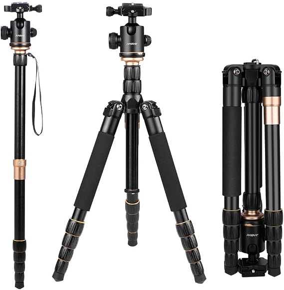 Camera Tripod, Andoer 153cm/60inch Foldable Portable Extendable Aluminium Alloy Tripod for Canon Nikon Sony DSLR Camera 1/4" Quick Release Plate, 360Panorama Ball Head and a Carry Bag