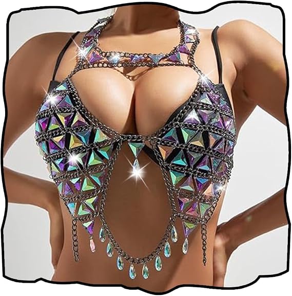Boho Body Chain Sexy Rhinestone Bikini Bra Body Chain Bra Beach Body Accessories Jewelry for Women