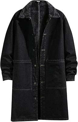 Mens Winter And Autumn Loose Casual Denim Trench Coat Long Coat Zip up Sweatshirts for Men Men Jackets