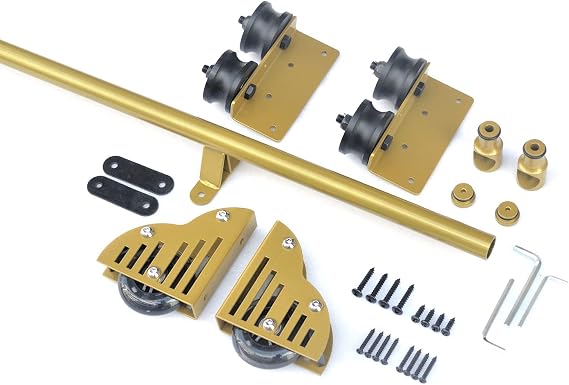 Sliding Ladder Hardware Retractable Rolling Library Ladder Rails Kit, Pulley Type Horizontal Wall Mount Sliding Library Ladder Hardware Kit System，With Floor Roller Wheels
