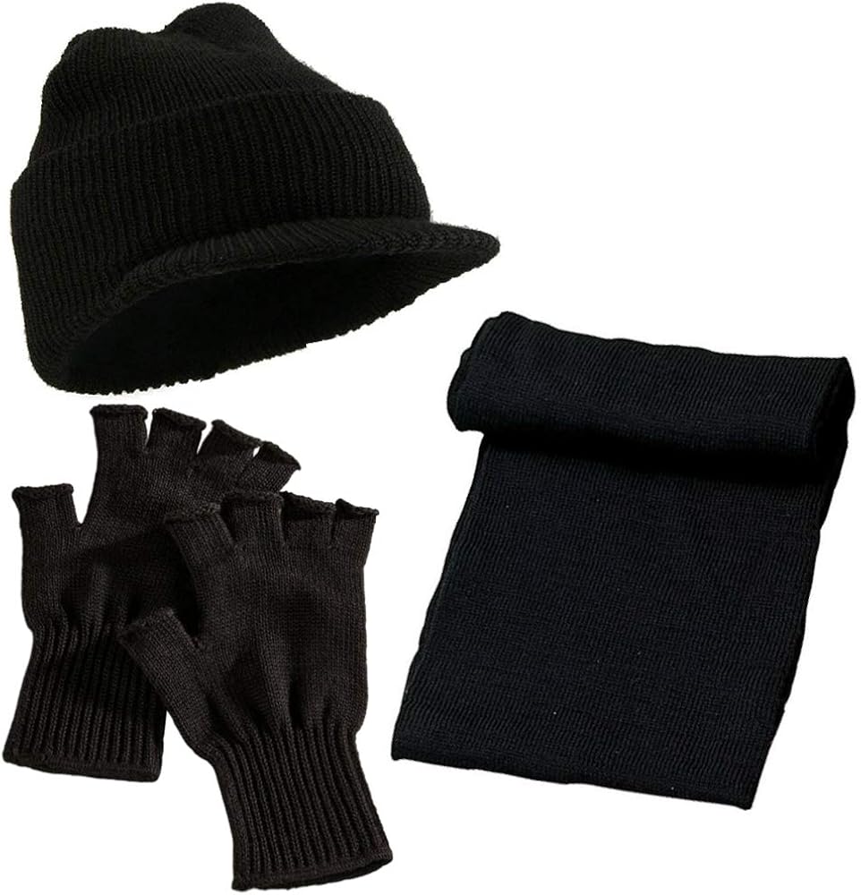 Wool M1941 Beanie, Scarf, and Fingerless Gloves Set - Winter Hat, 100% Wool, MIL-SPEC, Made in USA