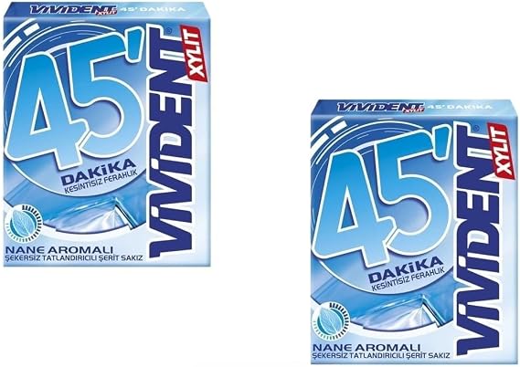 Vivident 45 Dakika Nane Aromalı Şekersiz-Tatlandırıcılı Şerit Sakız 33g (2 ADET)