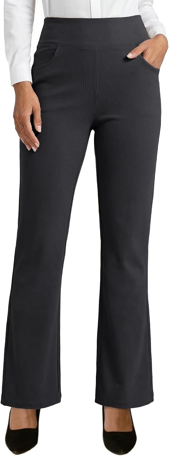 JEKAOYI Womens Dress Pants Straight Wide Leg Pull on Work Pants Business Office Slacks with Pockets
