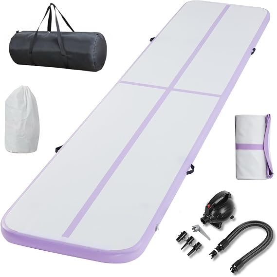Inflatable Gymnastics Mat Tumble Track Gym Floor Mat 2M-6M Air Tumbling Training Track Thick 10cm with Electric Pump for Gymnastics Home Kids Tumble Training Yoga Water Pilates