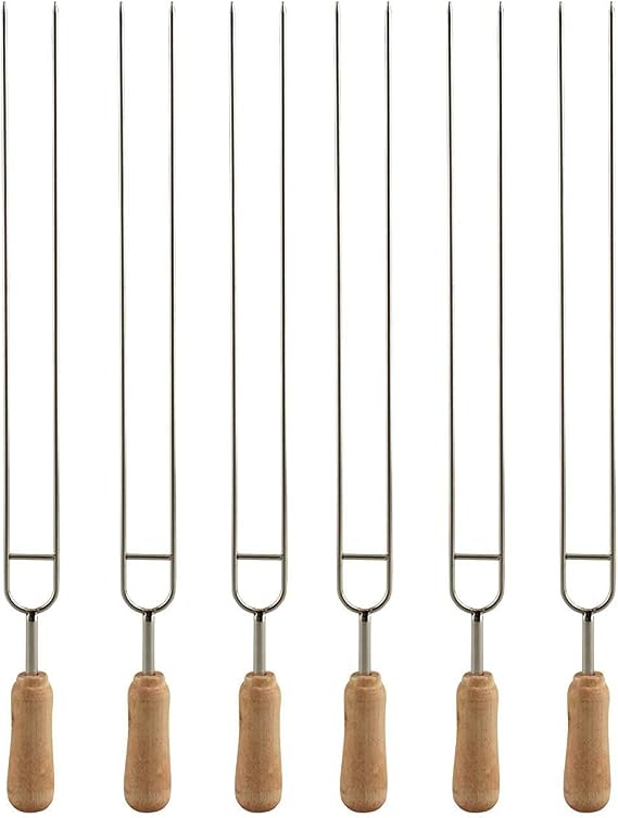 IMEEA 15.3-Inch Double Prong Stainless Steel Kabob Skewers for Grilling BBQ Kebabs Skewers with Wooden Handle Reusable Shish Kebab Forks for Meat, Vegetables, Shrimp