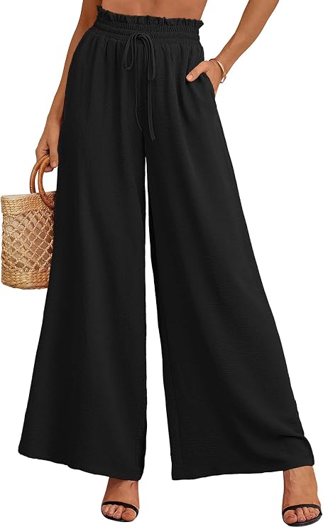 Heymoments Wide Leg Pants for Women High Waist Tie Knot Trousers