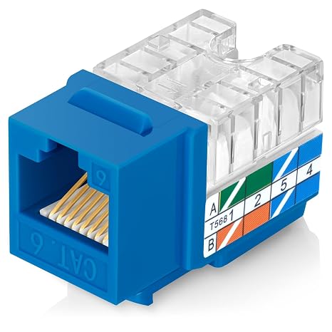 Everest 90 Degree RJ45 cat6 Keystone Jacks Slim Profile 100-Pack Blue | Compatible with 90 Angled Speed Termination Tool - easyJACK (B094WB91H3)