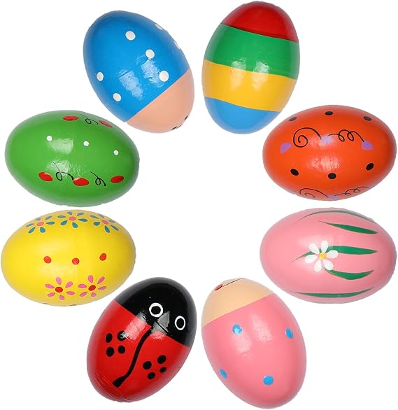 8PCS Wooden Percussion Eggs, Colorful Musical Easter Maracas Egg Shakers