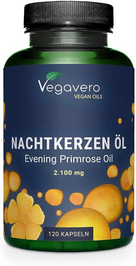 Evening Primrose Oil Capsules High Dose No Gelatin or Additives 2100 mg Daily Dose 11% GLA (Omega 6) Laboratory Tested Pack of 120 German Production Vegavero