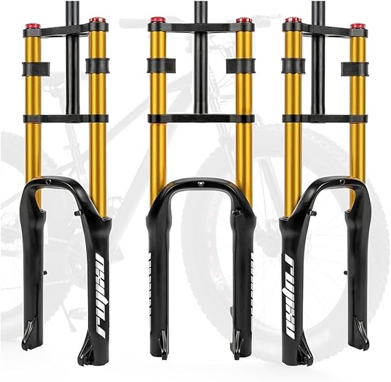 Fat Bike Fork 20*4.0'' Tire Electric Snow Bike Air Suspension Fork 110mm Travel Rebound Adjustable Double Shoulder Bicycle Front Fork 1-1/8" Straight Disc Brake QR Axle 9*135mm ( Color : 20'' Gold )