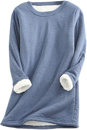 Womens Winter Warm Sweatshirt Fashion Sherpa Fleece Lined Pullover Thick Thermal Fuzzy Crewneck Tops Loungewear