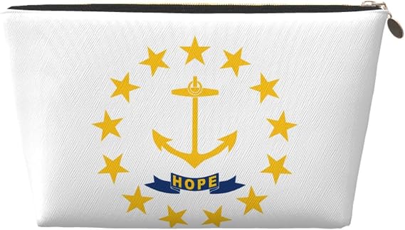 Rhode Island State Flag Leather Toiletry Travel Bag-Waterproof Cosmetic Pouch for Women, Large Capacity Makeup Organiser with Zip for Toiletries