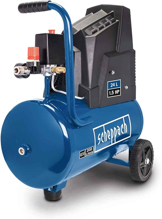 Scheppach HC30ox Air Compressor | 1100W | Oil-Free | 24L Tank | 8 Bar | 200 L/min | Quick Coupling & Wheels