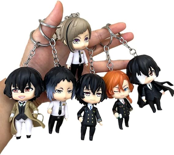 QAHEART Nakahara Chuuya Keychain 6pcs Set Anime Nakajima Atsushi Figures Cute Cartoon Key Ring Pendant Decoration