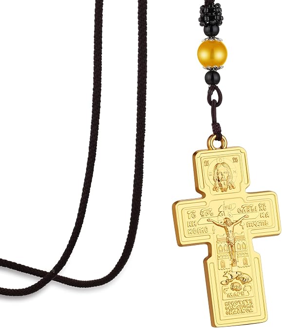 COTTVOTT Orthodox Jesus Cross Pendant Necklace Christian Crucifix Necklace Jewelry for Men