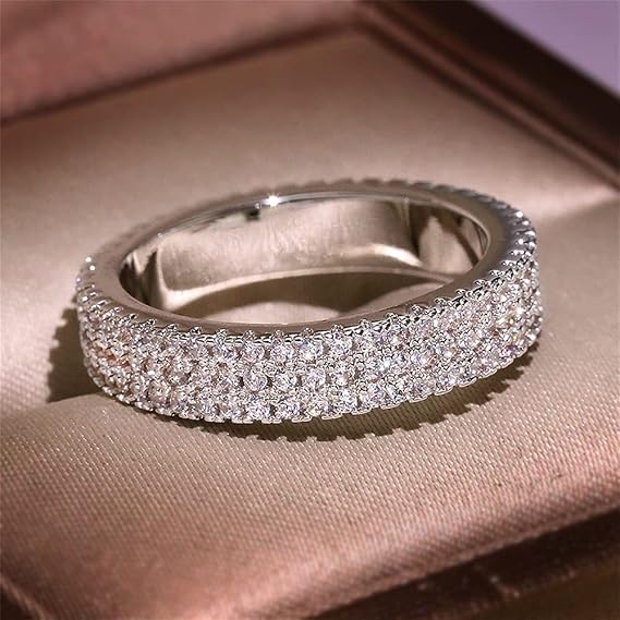 925 Sterling Silver Shiny Full Diamond Gemstone Ring Cubic Zirconia Rings CZ Diamond Multi Row Eternity Engagement Wedding Band Ring for Women HM473 (US Code 7)