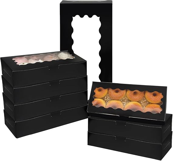 Gcardist 15 Packs Black Cookie Box with Window 30.5x14x6.4cm Two Uses Pastry Biscuit Bakery Box For Packaging (12x5.5x2.5 inch)