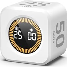 2 Pack - KADAMS Pomodoro Cube Timer Productivity Visual Timer - 5/10/25/50 Min Rotating Countdown (2, White)