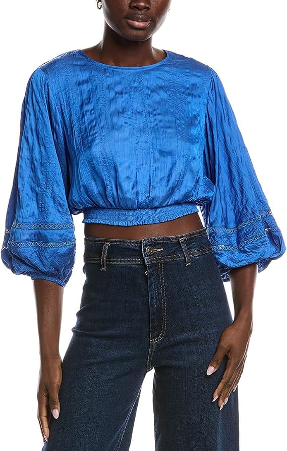 Maje Womens Balloon Sleeve Blouse, 1, Blue