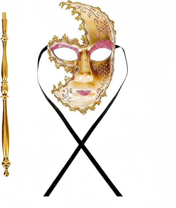 KIPETTO Venetian Mask Women Masquerade Mask with Handheld Stick Mardi Gras Party Halloween Carnival Fancy Costume
