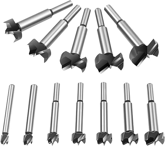 flintronic Forstner Drill Bit, 12PCS(10-35mm) Tungsten Steel Boring Hole Saw Set, Round Shank Wood Tools, Wood Boring Bit Set, Woodworking Hole Opener Hole Cutter