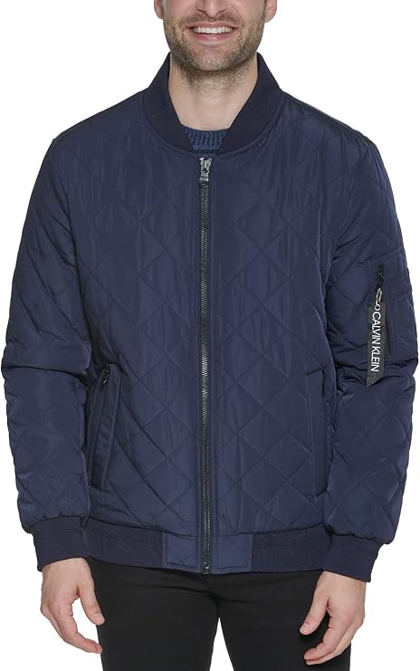 Calvin Klein Mens Lightweight Quilted Bomber Jacket (True Navy, XX-Large)