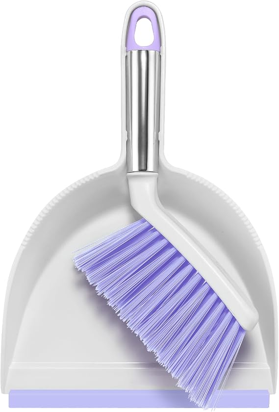 NACENA Mini Broom and Dustpan Set,Small Dust Pan and Brush Set,Light&Purple