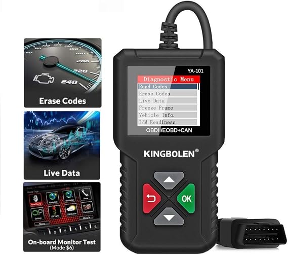 KINGBOLEN OBD2 Scanner, Code Reader Car Engine Light Check Scan Tool checks O2 sensor and EVAP system with full OBD2 function, support Mode 6 with DTC lookup, all 10 modes of obd2