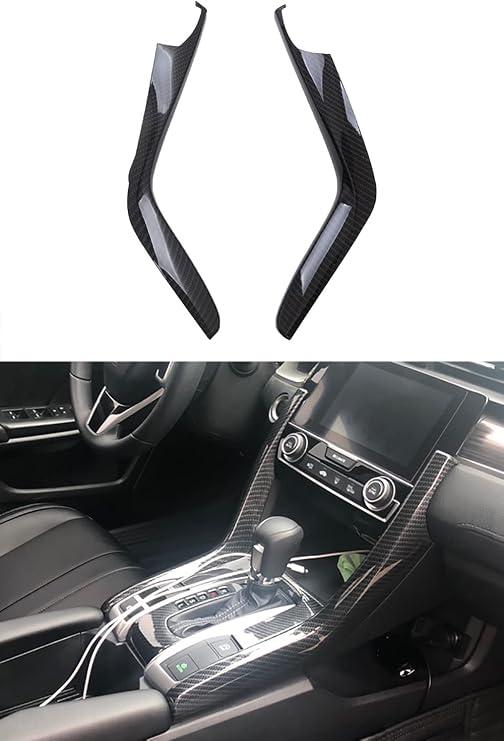 Kadore Carbon Fiber Interior Gear Shift Molding Strip Cover Trim for 2016 2017 2018 2019 2020 2021 Honda Civic 10th Gen LHD 2-pc