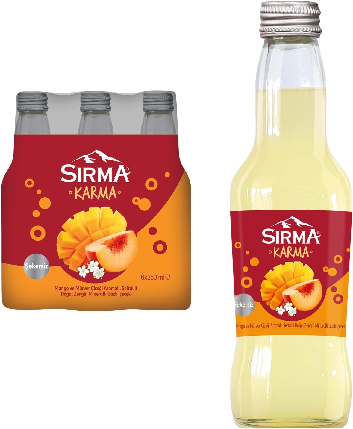 Golden Mixed Mango and Elderberry Flower Flavored Peach Natural Mineral Water 6x250 ml