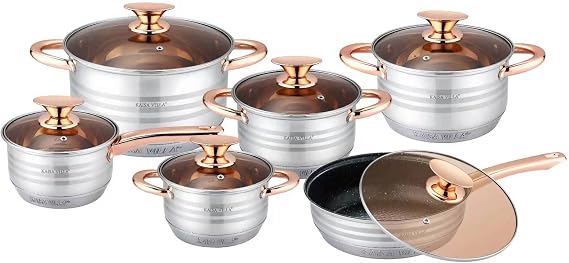 Stainless Steel Cooking Pots and Pans Set Saucepan Stockpot Cookware Sets Kitchen Cool Handle Induction Dishwasher Safe 7-Piece,Silver