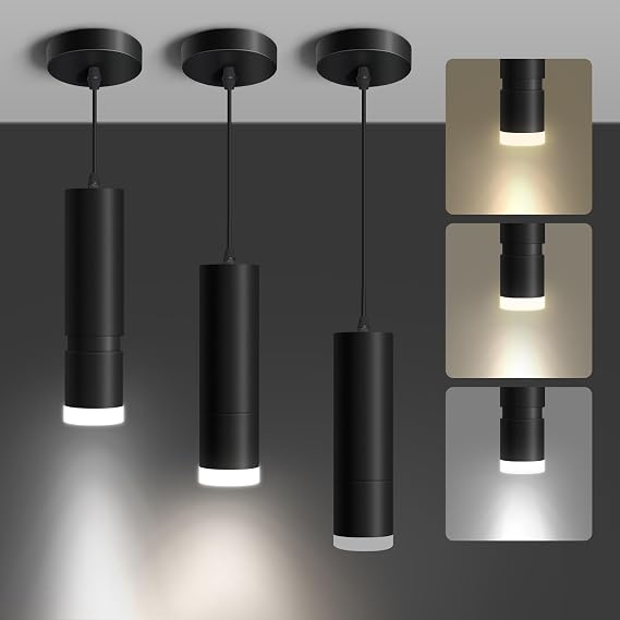 OKELI Pendant Lights Kitchen Island, Dimmable Modern Unique Adjustable Focus Pendant Lighting for Kitchen Island Dining Room, Bedroom,Bar, Black LED Mini Spot Pendant Lights with 20W,3000-6000K(3Pack) [Energy Class F]