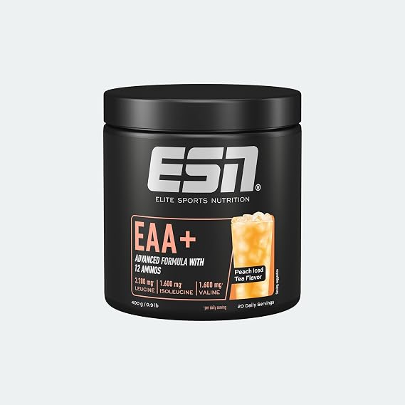 ESN EAA+, Peach Iced Tea, 400 g, All 9 EAAs & Vitamin B6, 3.2 g leucine per Serving, Ideal Solubility, Vegan – Made in Germany