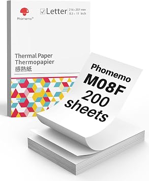 Phomemo US Letter Thermal Printer Paper,Continuous Phomemo M08F Thermal Paper,Compatible with M08F-Letter, M08D, TATTMUSE A285M, with Brother Letter Portable Printer, Size 8.5" x 11",200 Sheets