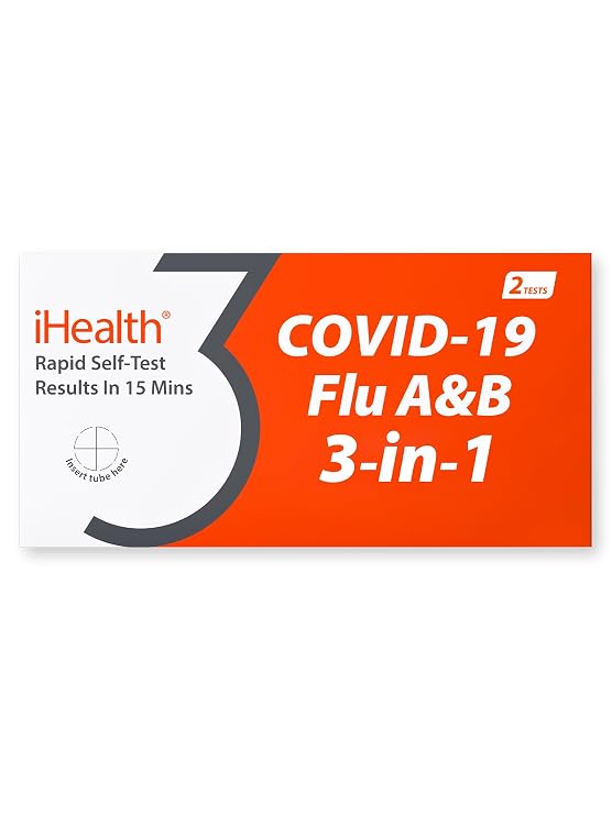 iHealth Flu A/B + Covid-19 Test Combo, 3-in-1 Flu Covid Test Kit, 2 Tests