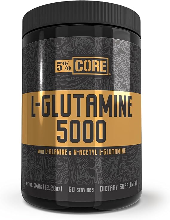 5% Nutrition Core L-Glutamine 5000 mg Supplement + L-Alanine (Unflavored) | Amino Acid Muscle Builder for Post Workout Recovery, Immune & Digestive Support (60 Servings)