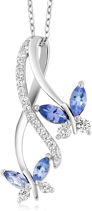 Gem Stone King Tanzanite Butterfly Infinity Necklace for Women | 925 Sterling Silver | 1.21 Cttw Marquise Cut December Birthstone | 18 Inch Silver Chain | Gemstone Pendant Necklace for Women