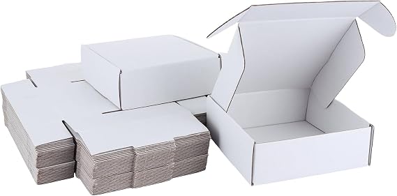 50 Pack Shipping Boxes, 15x15x5cm (6x6x2 inches) Small Cardboard Gift Boxes, Corrugated Cardboard Postal Box for Packing, White
