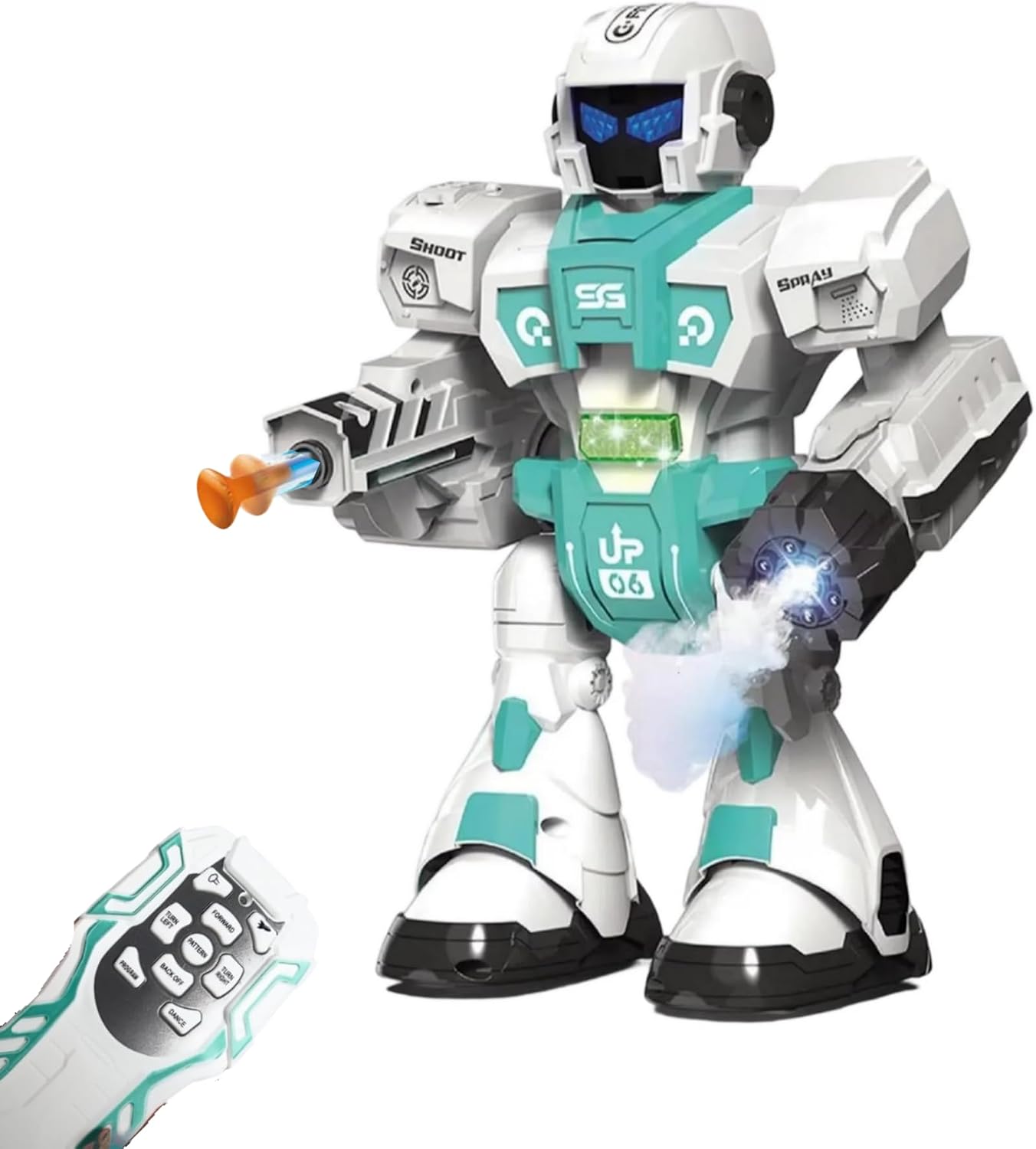 Toy Steam Shooting Remote Control Warrior Robot with Sound, Light, Music, Dancing, 2 Adhesive Bullet Shooting Smart Robot blue