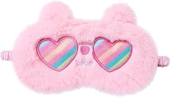 Cute Eye Mask Pink Eye Sleep Mask,Plush Sleeping Eye Cover Soft Funny Blindfold Mask,Fluffy Animal Sleep Eyeshade Breathable Lightweight Eye Mask for Sleep/Travel/Nap Sleeping/Pajama Party