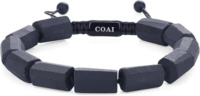 COAI Lava Black Tourmaline Beaded Bracelet for Men, Black Stone Raw Crystal Bracelet for Men