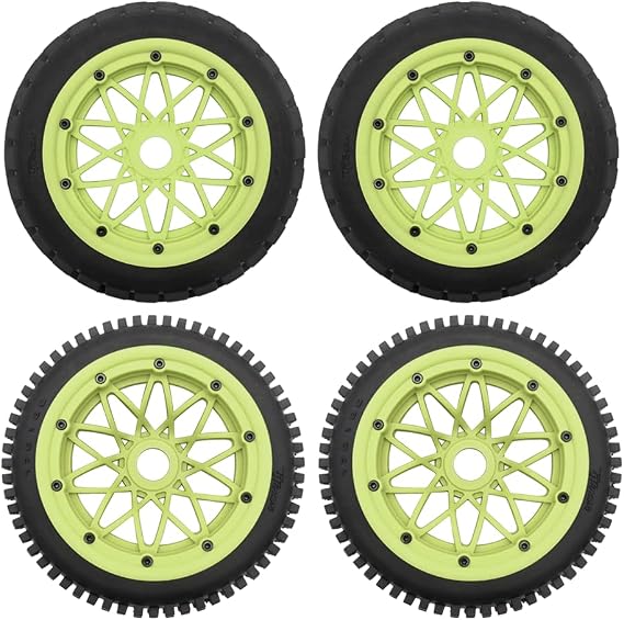 Front and Rear Studded Tires Assembly Green for 1/5 HPI Baja ROVAN KM 5B Rc Car Parts