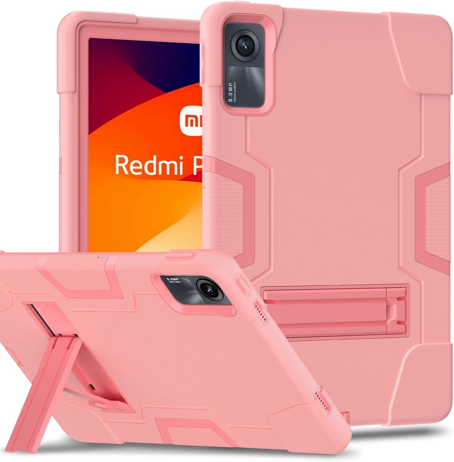 Tablet Case for Xiaomi Redmi Pad SE 2023 Released 11.0 inch, 3-Layers Combo Drop Protection Heavy Duty Hybrid Shockproof Cover with Kickstand -PinkPink