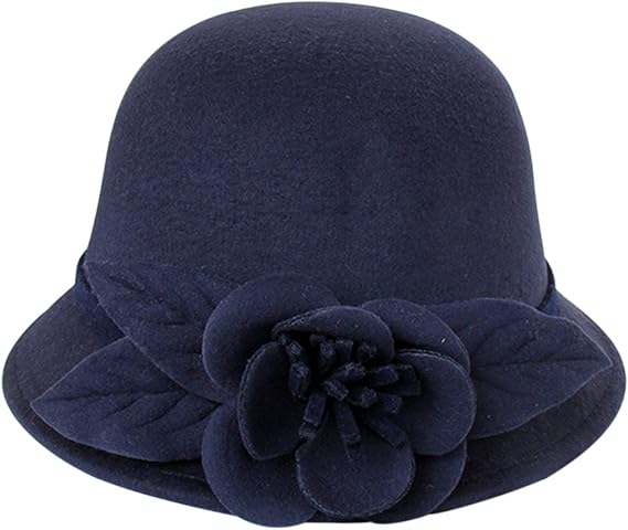 Vintage Cloche Style Adjustable Felt Bucket Hat for Women Hat Flower Church Cap, Elegant Formal Wedding Hats